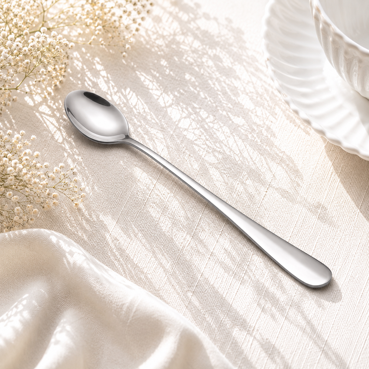 N.H 6-Piece Stainless Steel Silver Long Tea Spoon Set