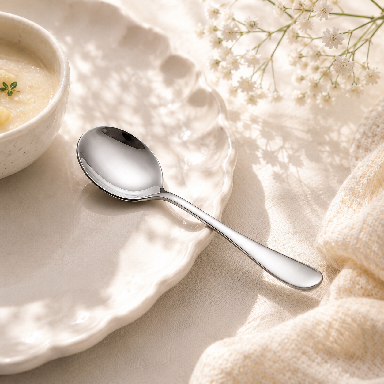 Mirror Polish 6-Piece Stainless Steel Silver Baby Soup Spoon Set