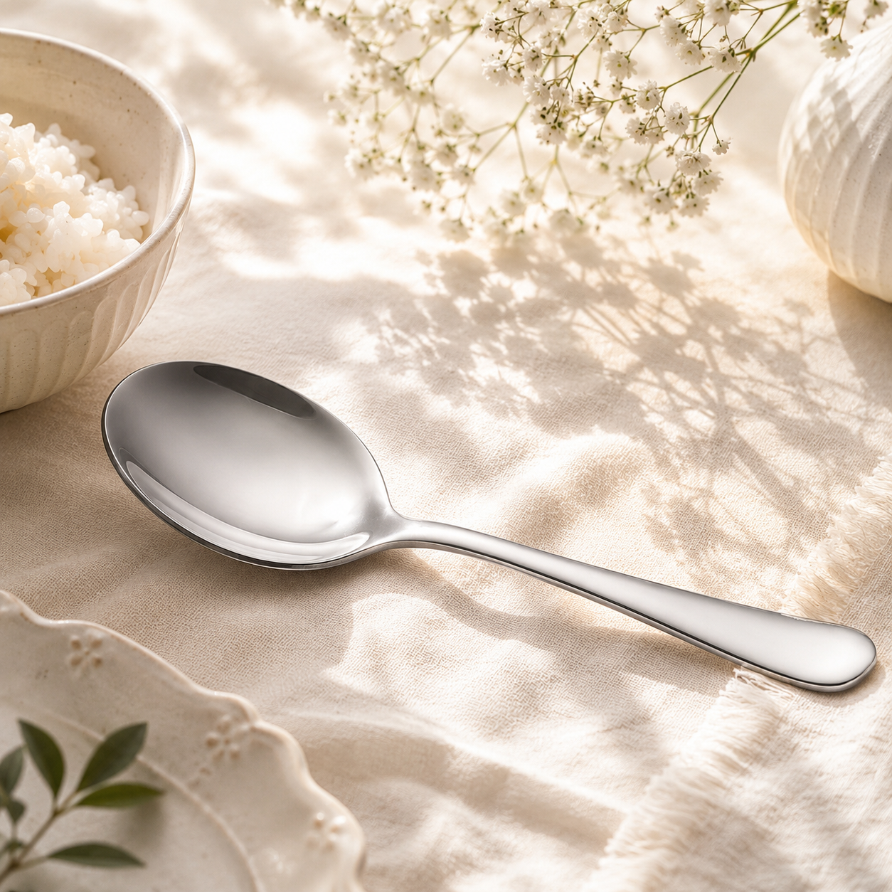 Mirror Polish Stainless Steel Silver Serving Rice Spoon