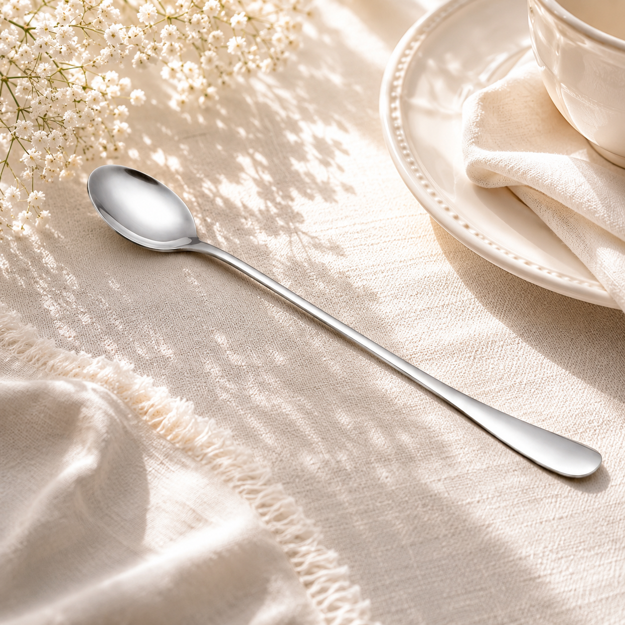 Omega 6-Piece Stainless Steel Silver Long Tea Spoon Set