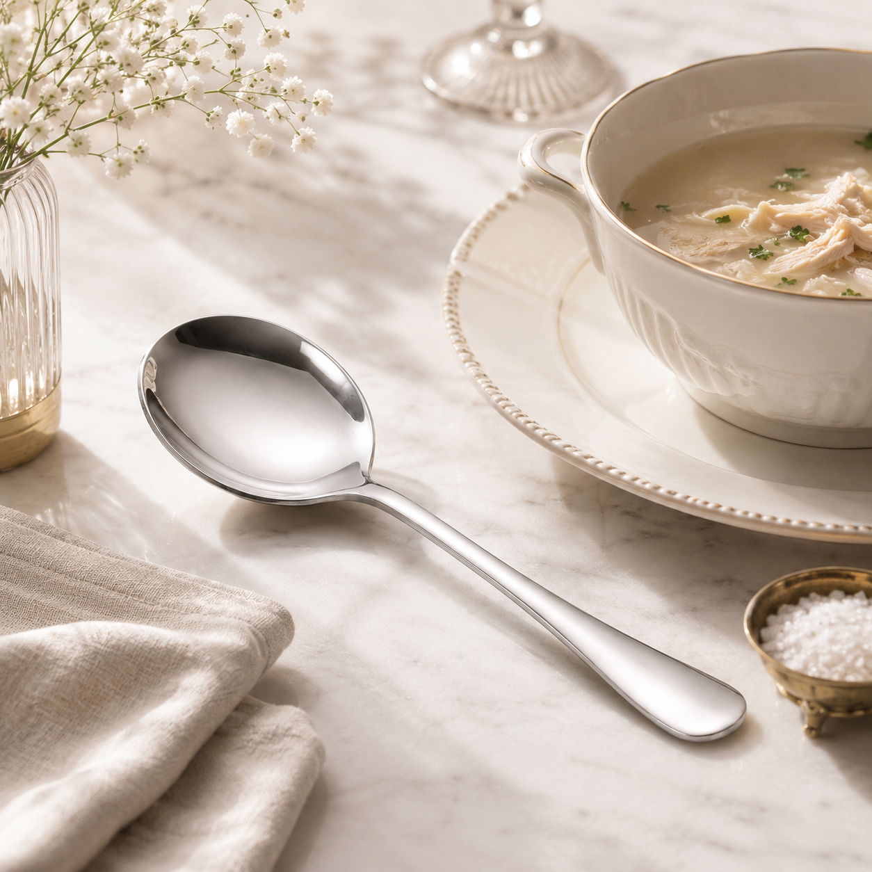 Omega Stainless Steel Silver Serving Soup Spoon