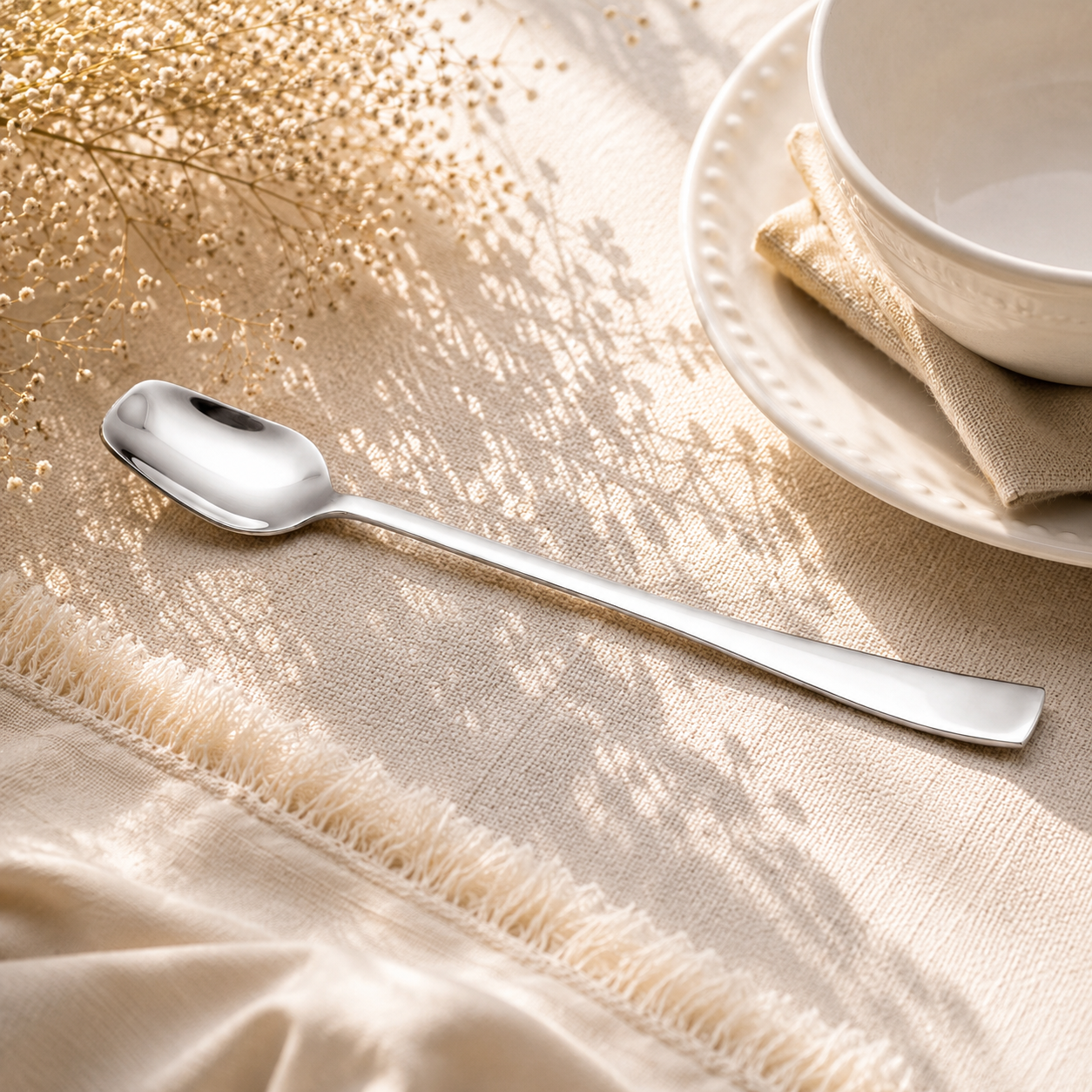 Polish 6-Piece Stainless Steel Silver Long Tea Spoon Set