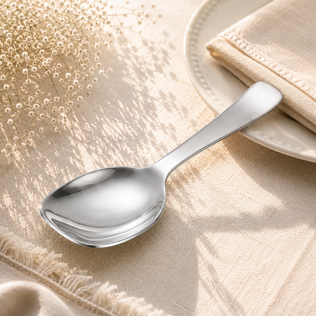 Polish Stainless Steel Silver Square Serving Panja Rice Spoon