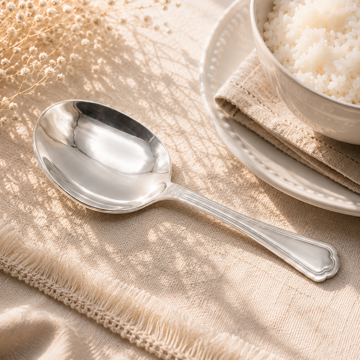 Moon Stainless Steel Silver Serving Rice Spoon