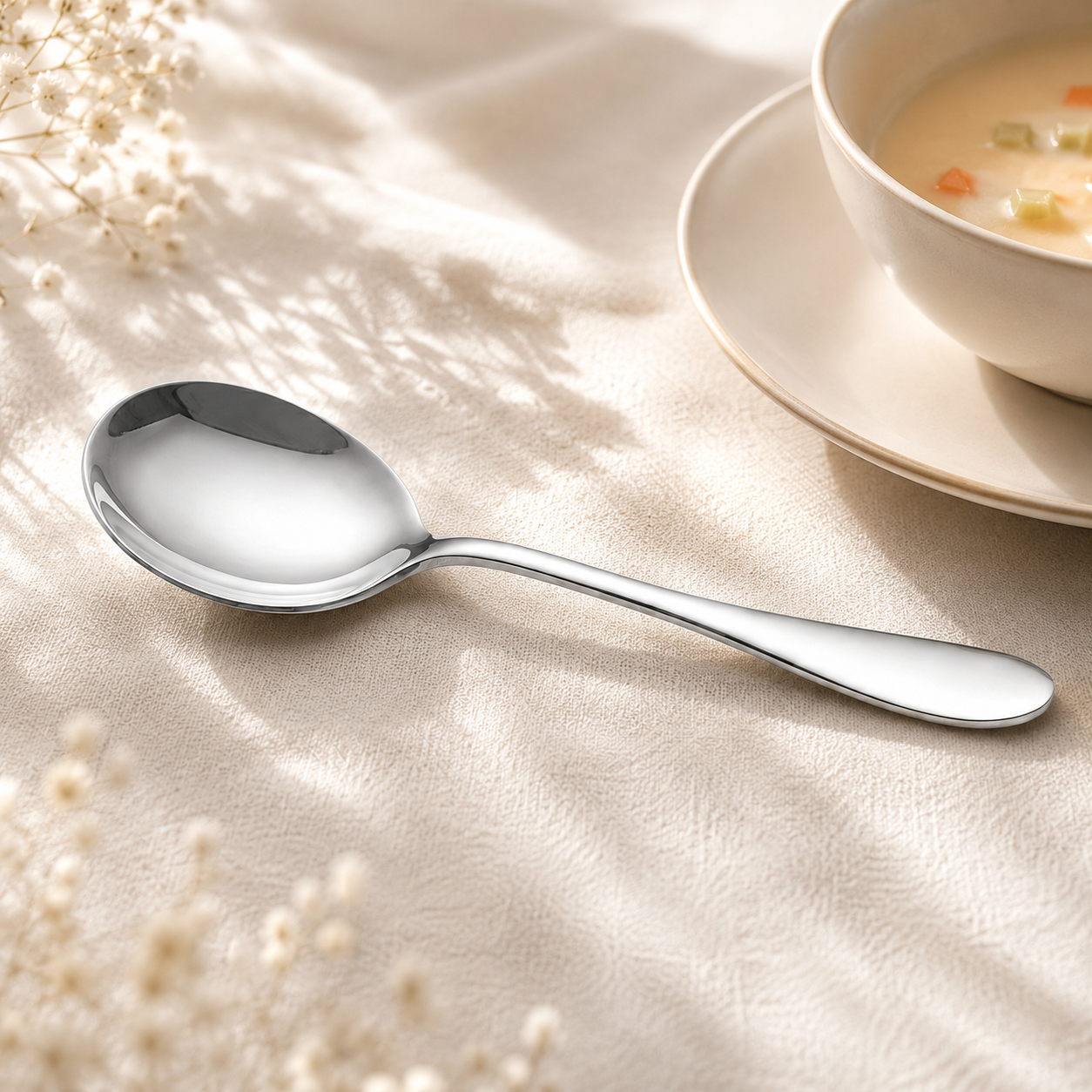 H.P Stainless Steel Silver Serving Soup Spoon