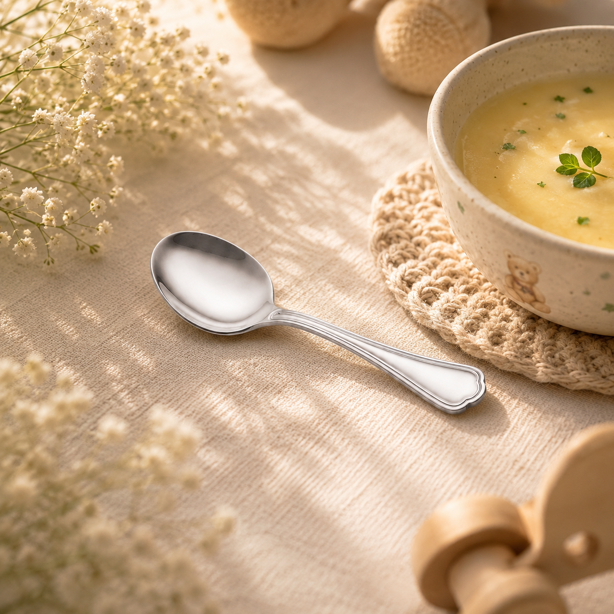 N.F Moon 6-Piece Stainless Steel Silver Dessert Soup Spoon Set