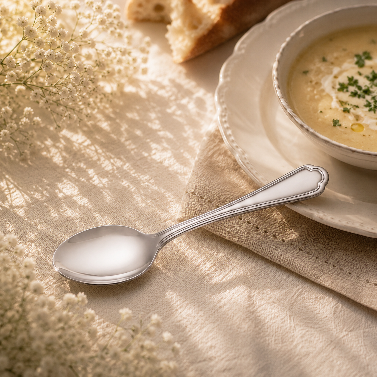 N.F Moon 6-Piece Stainless Steel Silver Table Soup Spoon Set