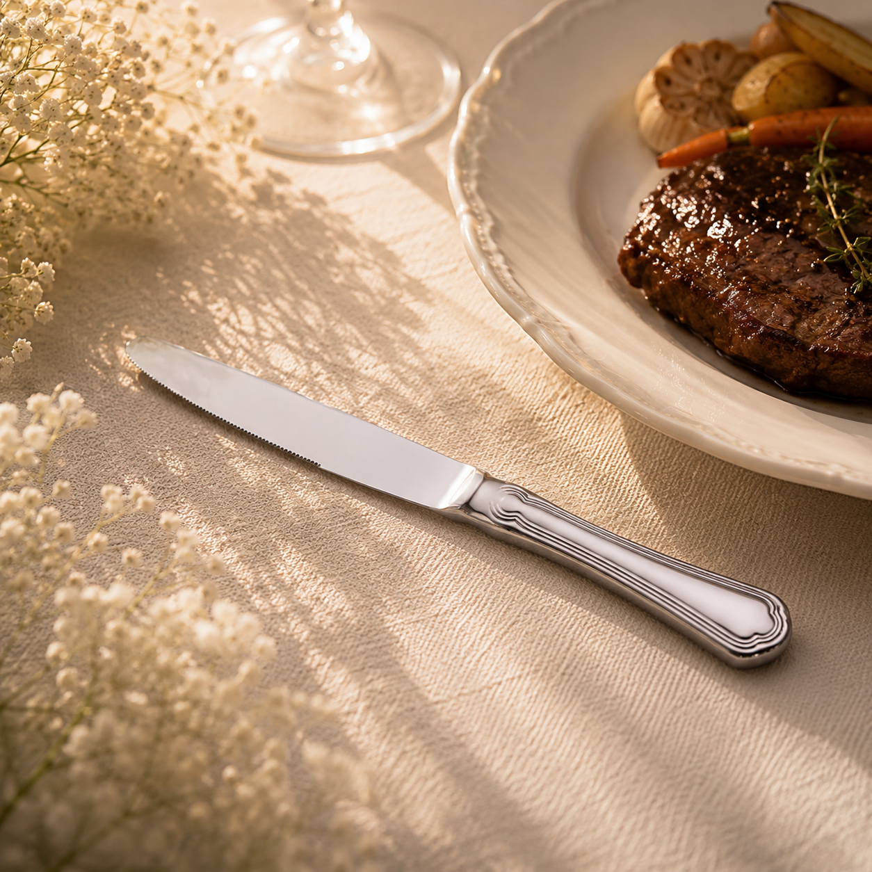 N.F Moon 6-Piece Stainless Steel Silver Table Knife Set