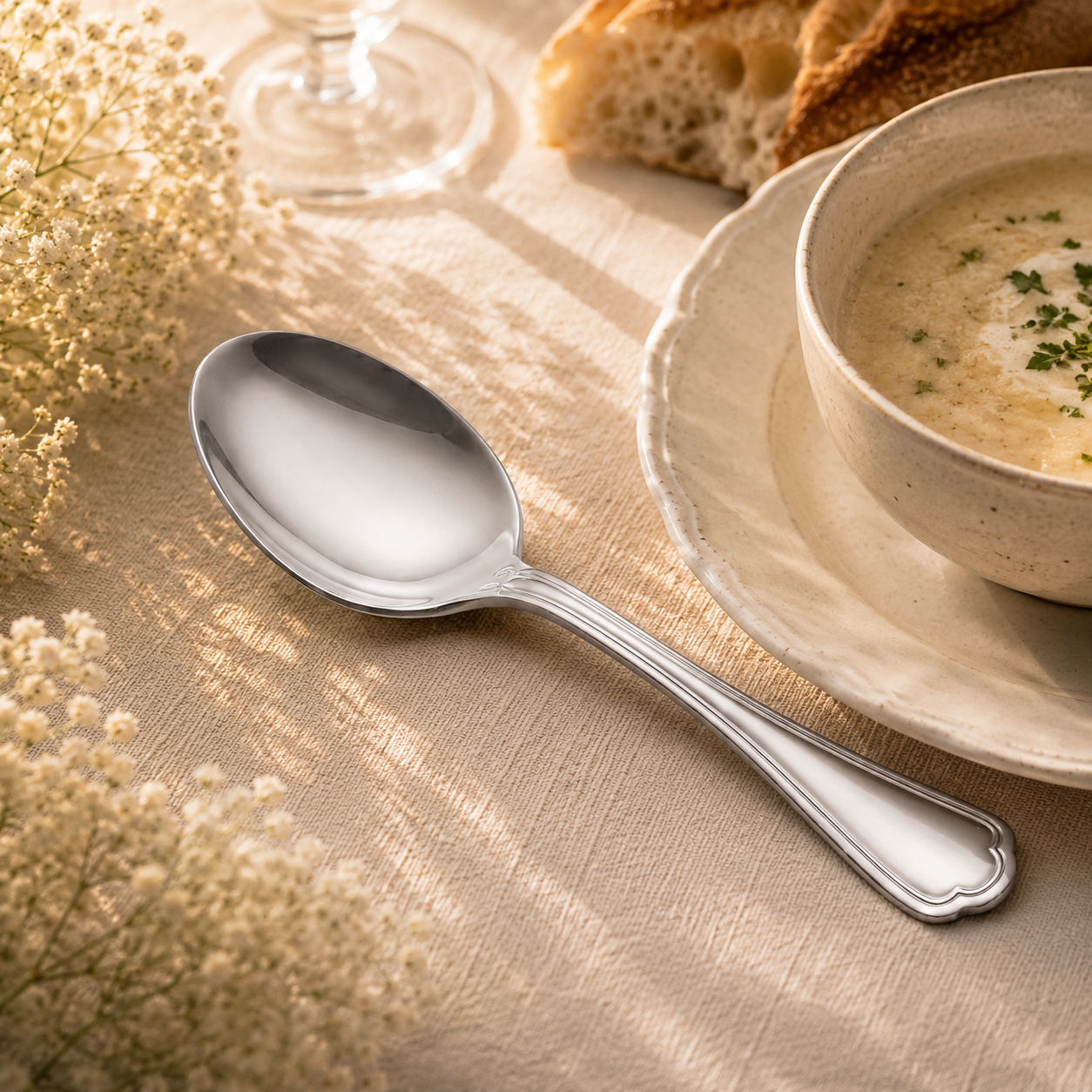 N.F Moon Stainless Steel Silver Serving Soup Spoon