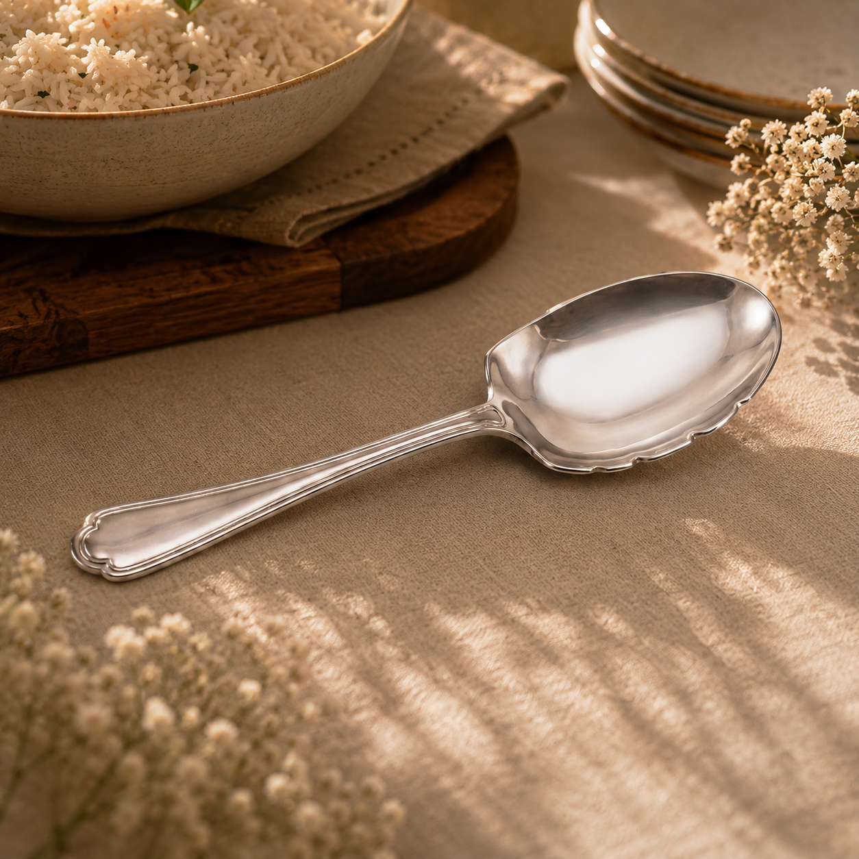 N.F Moon Stainless Steel Silver Serving Rice Panja Spoon