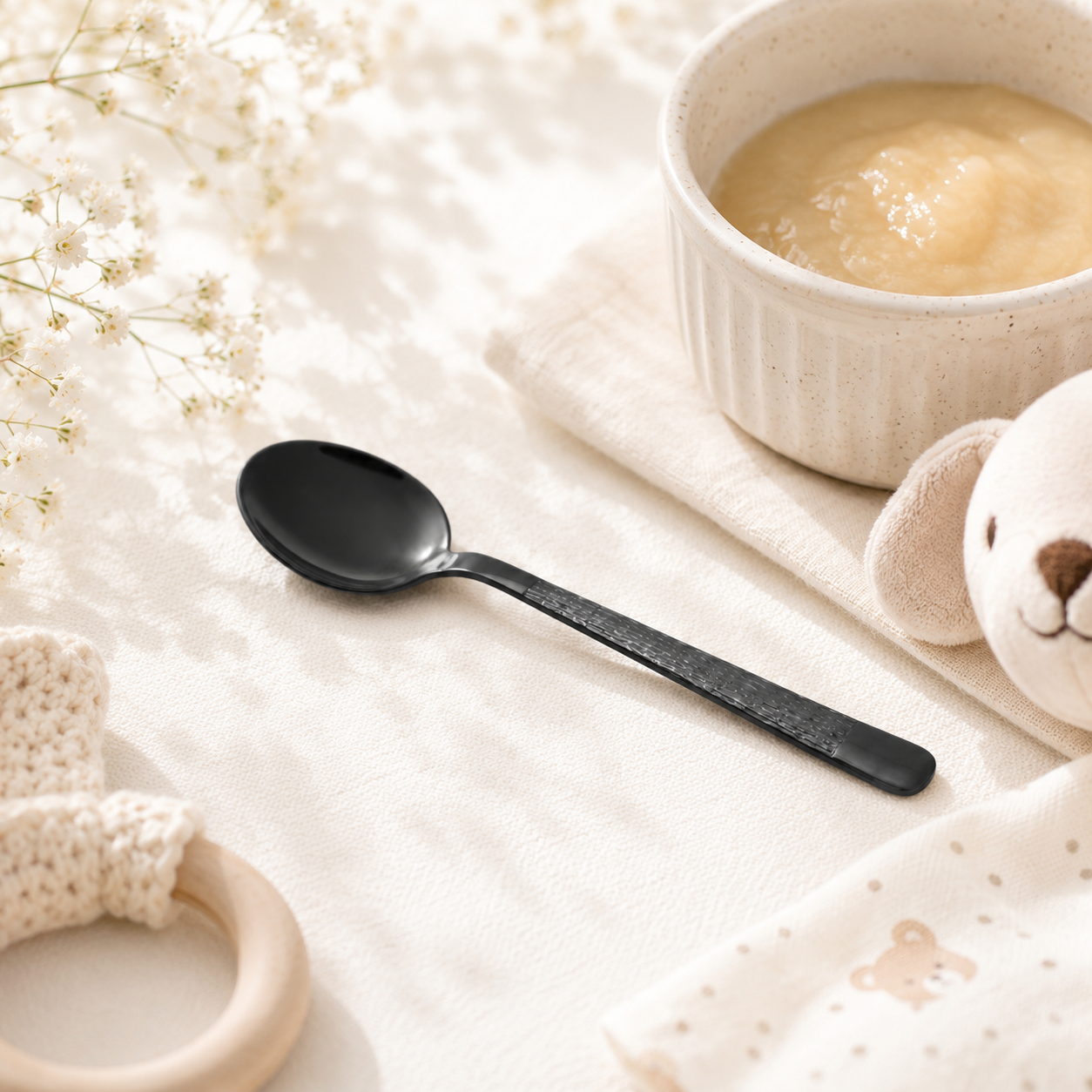 Black Tree 6-Piece Stainless Steel Black Dessert Spoon Set
