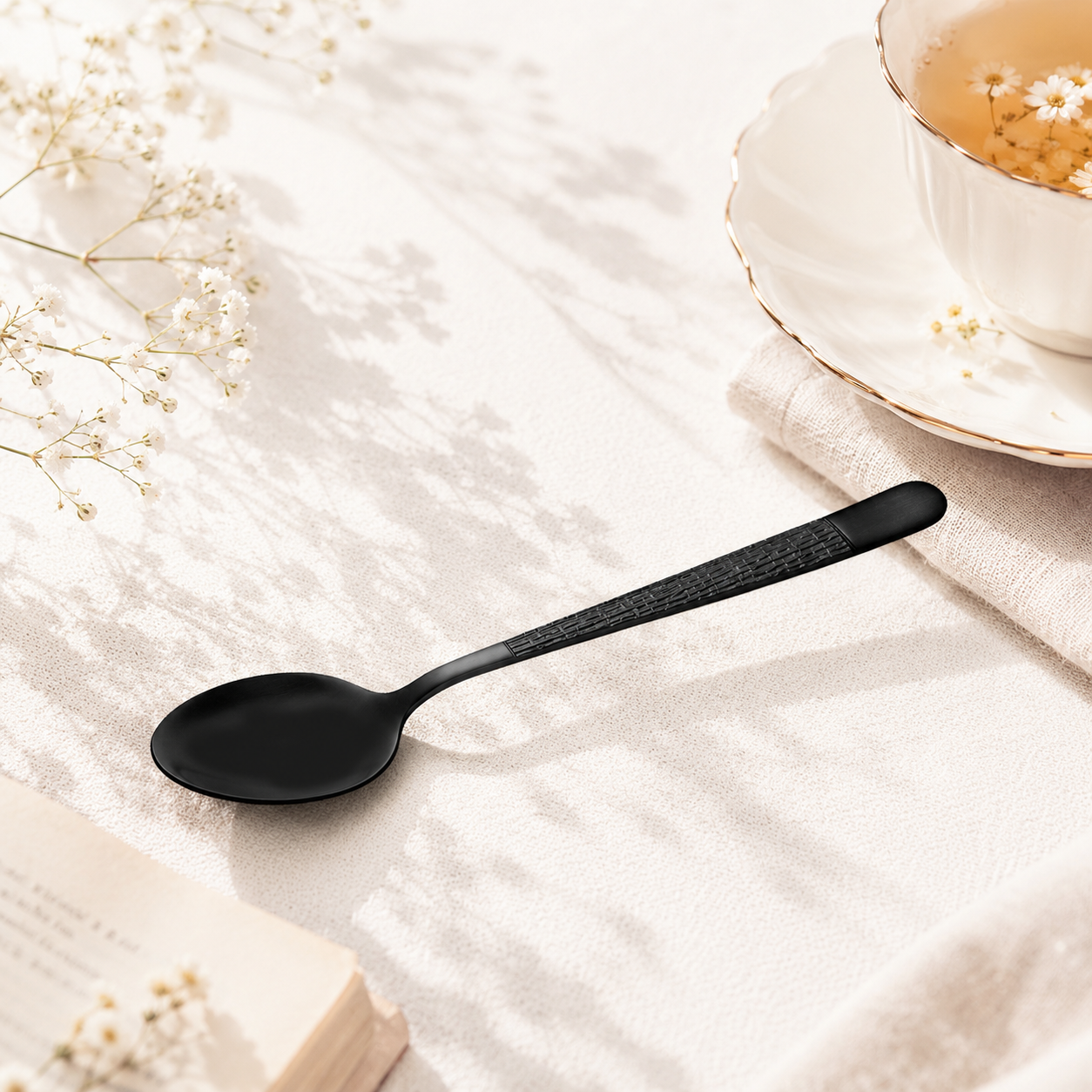 Black Tree 6-Piece Stainless Steel Black Long Tea Spoon Set