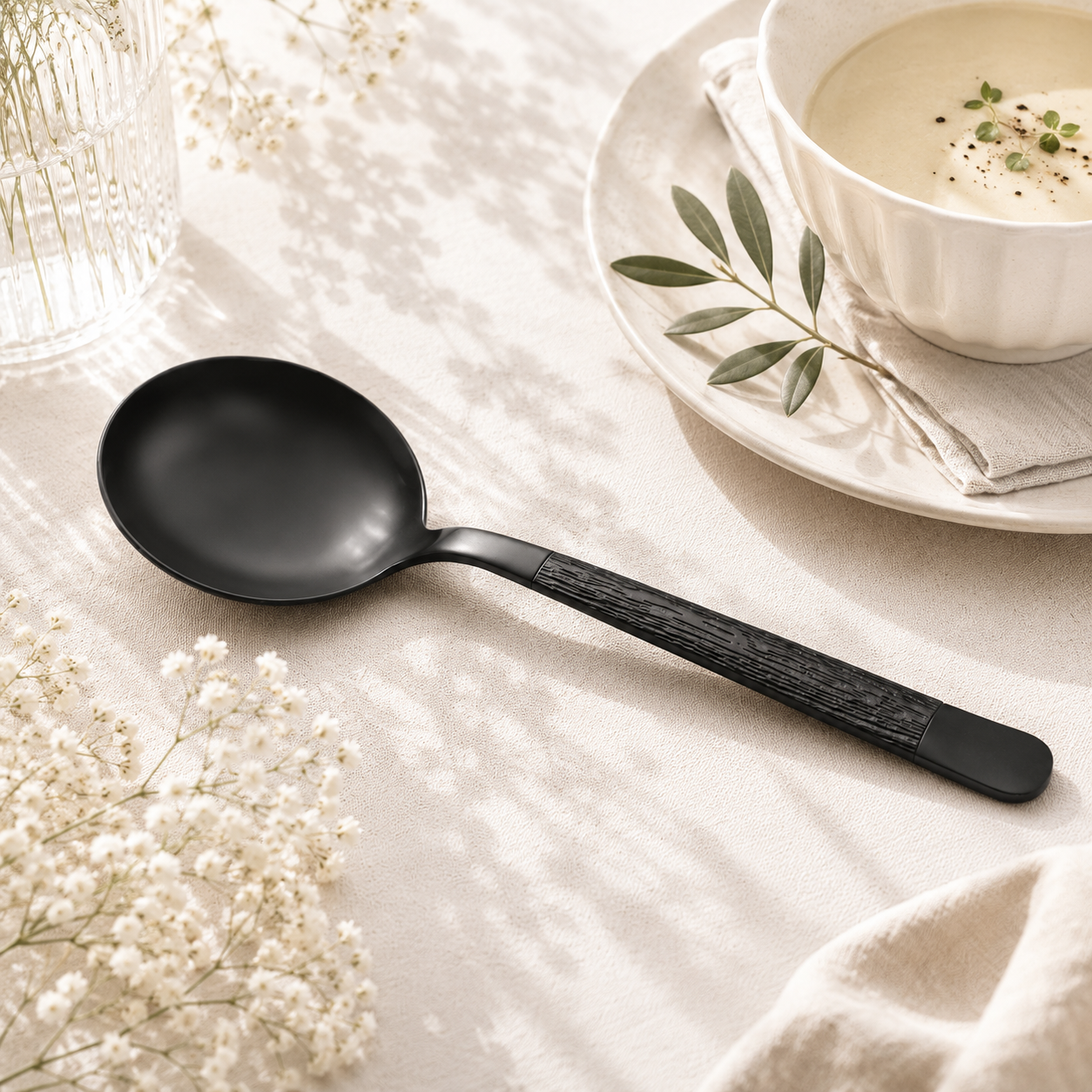 Black Tree 2-Piece Stainless Steel Black Serving Soup Spoon