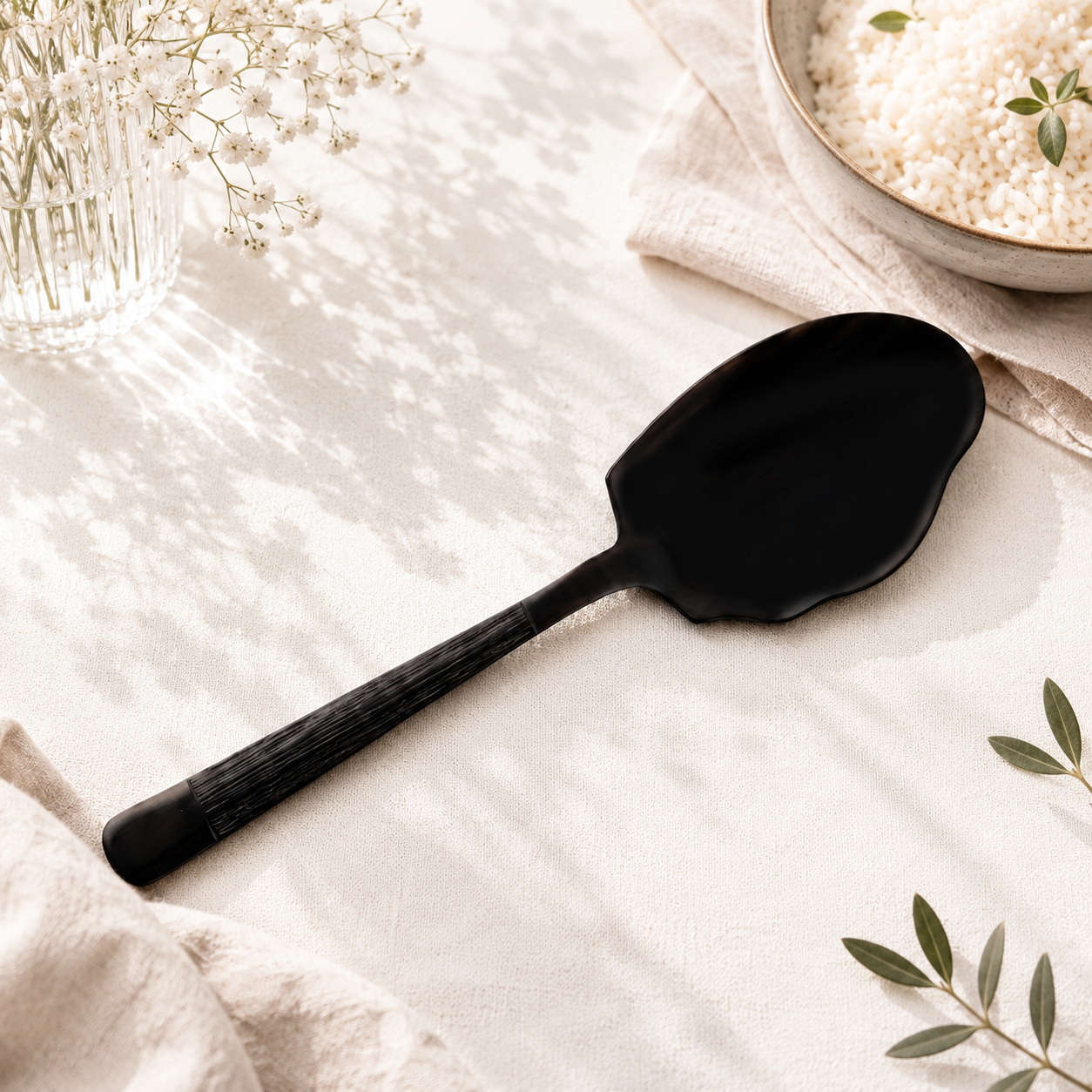 Black Tree 2-Piece Stainless Steel Black Serving Rice Panja Spoon