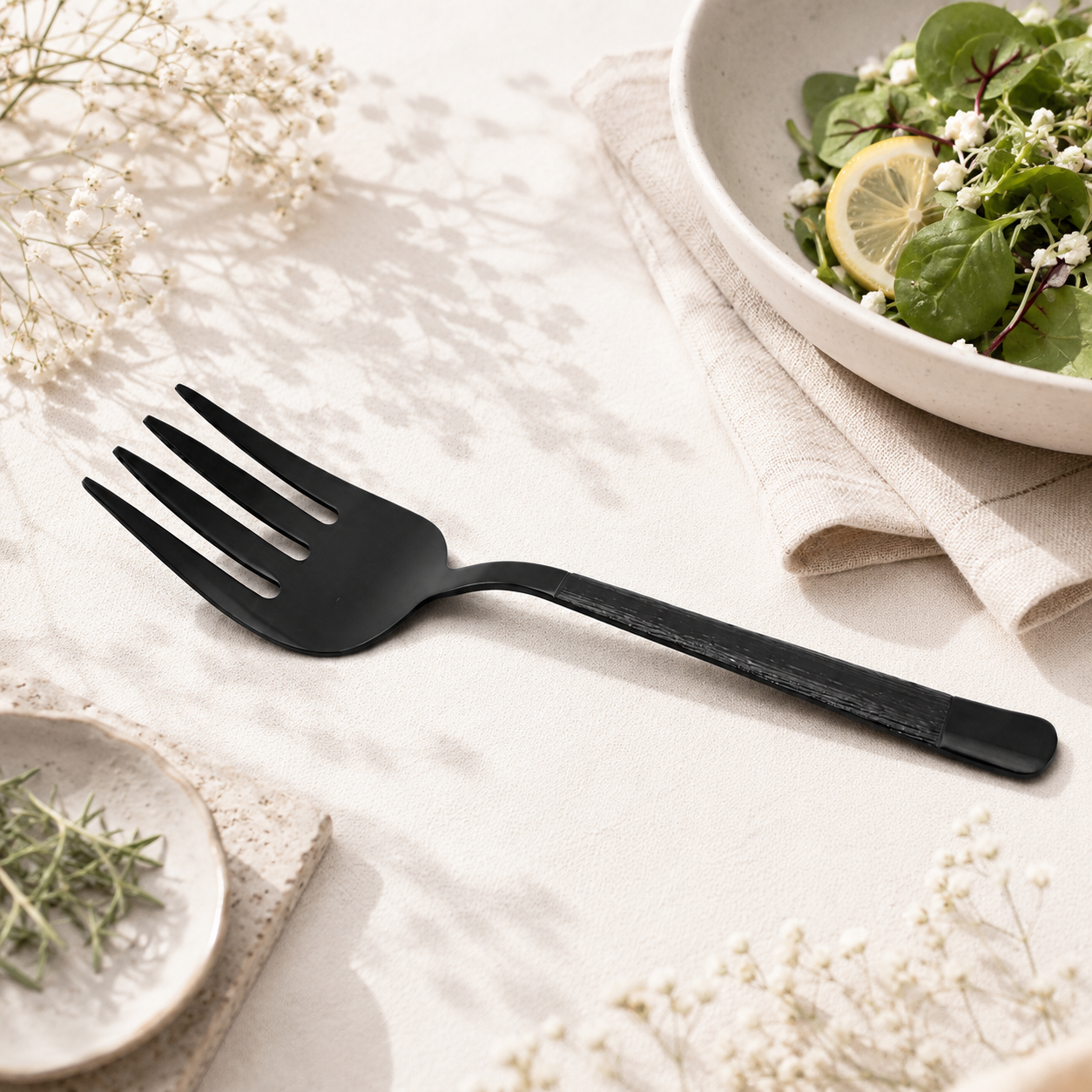 Black Tree 2-Piece Stainless Steel Black Serving Fork