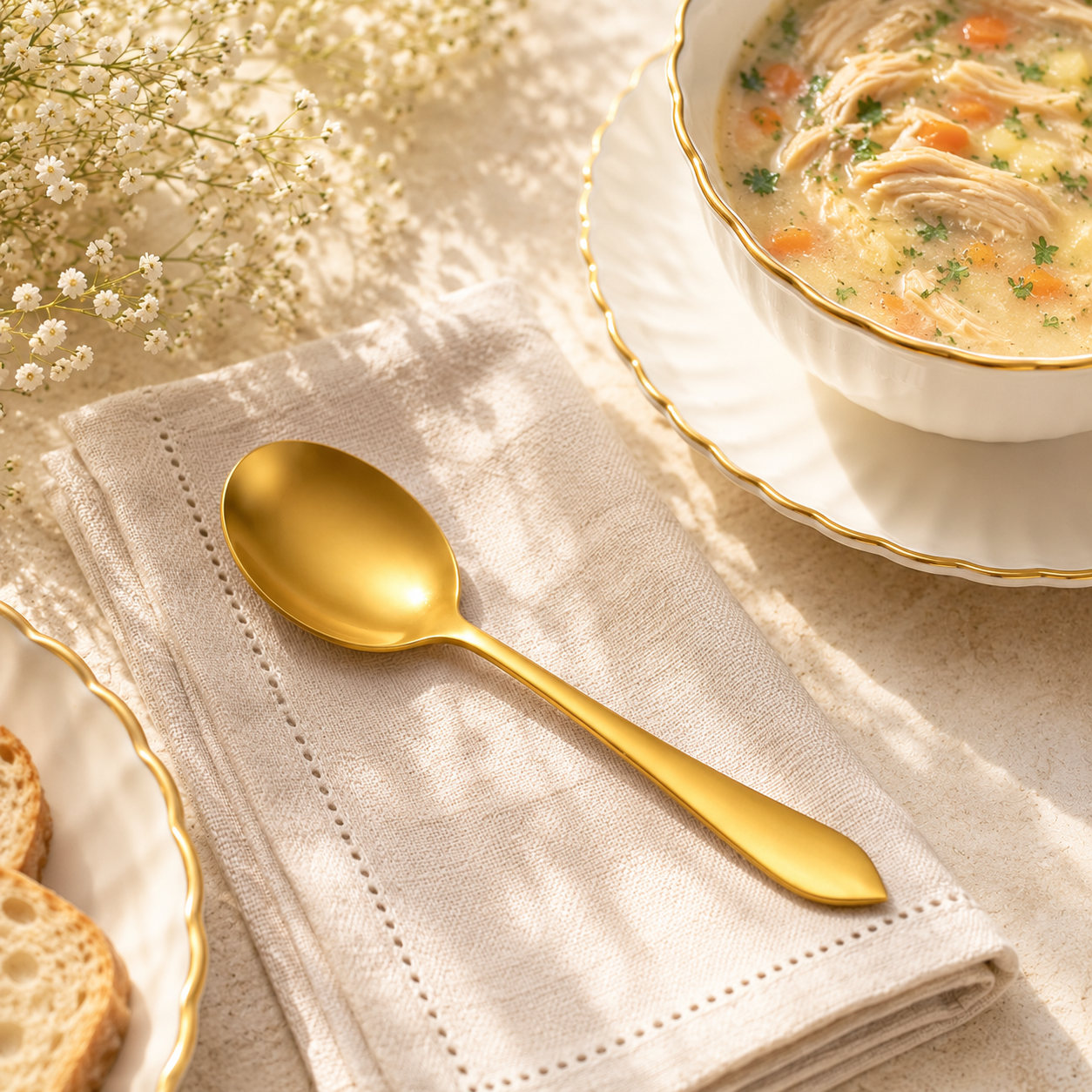 H.P Stainless Steel Golden Serving Soup Spoon