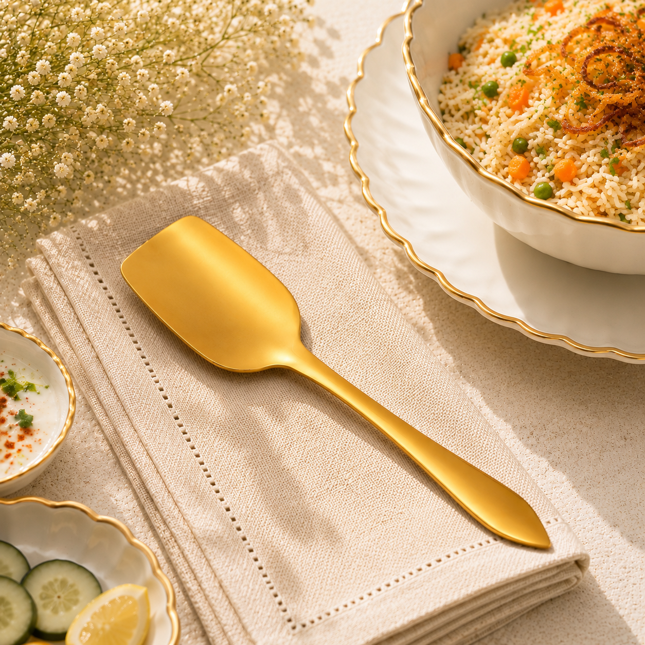 H.P Stainless Steel Golden Serving Rice Panja Spoon