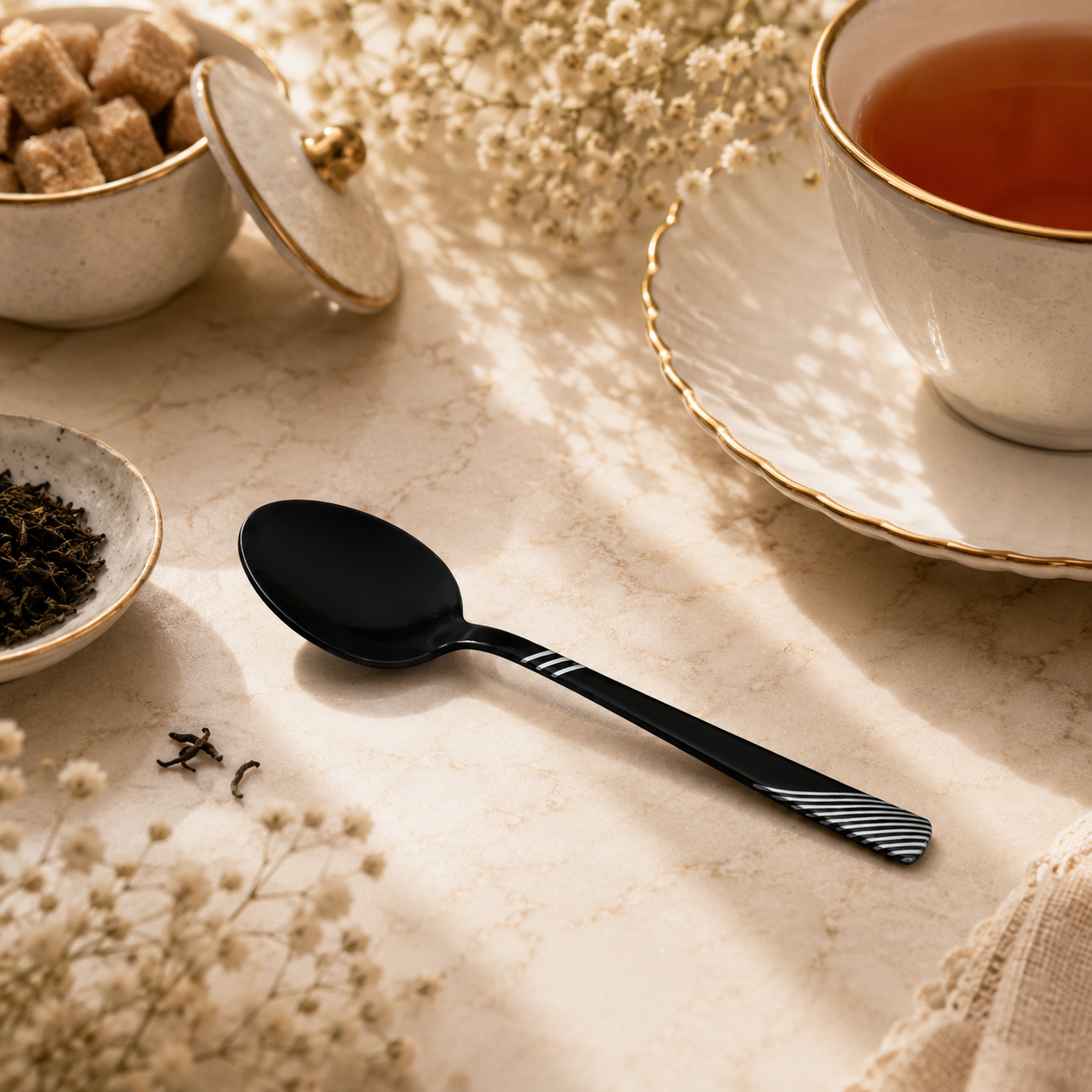Blaze TPO 6-Piece Stainless Steel Black Tea Spoon Set