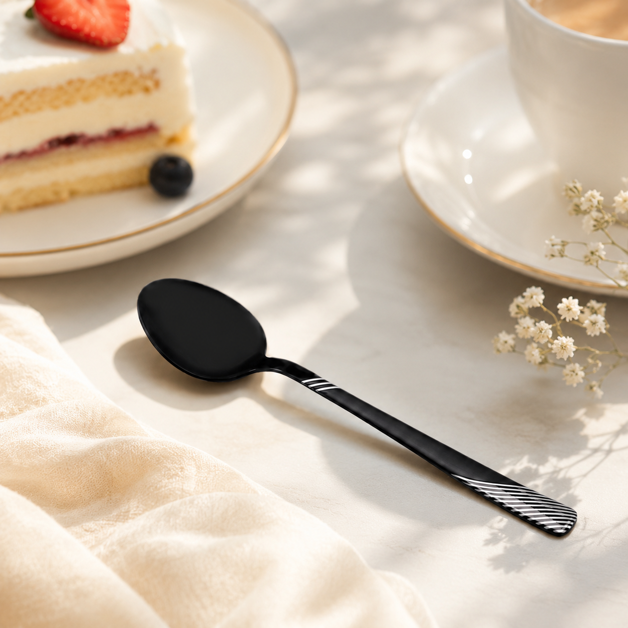Blaze TPO 6-Piece Stainless Steel Black Dessert Spoon Set
