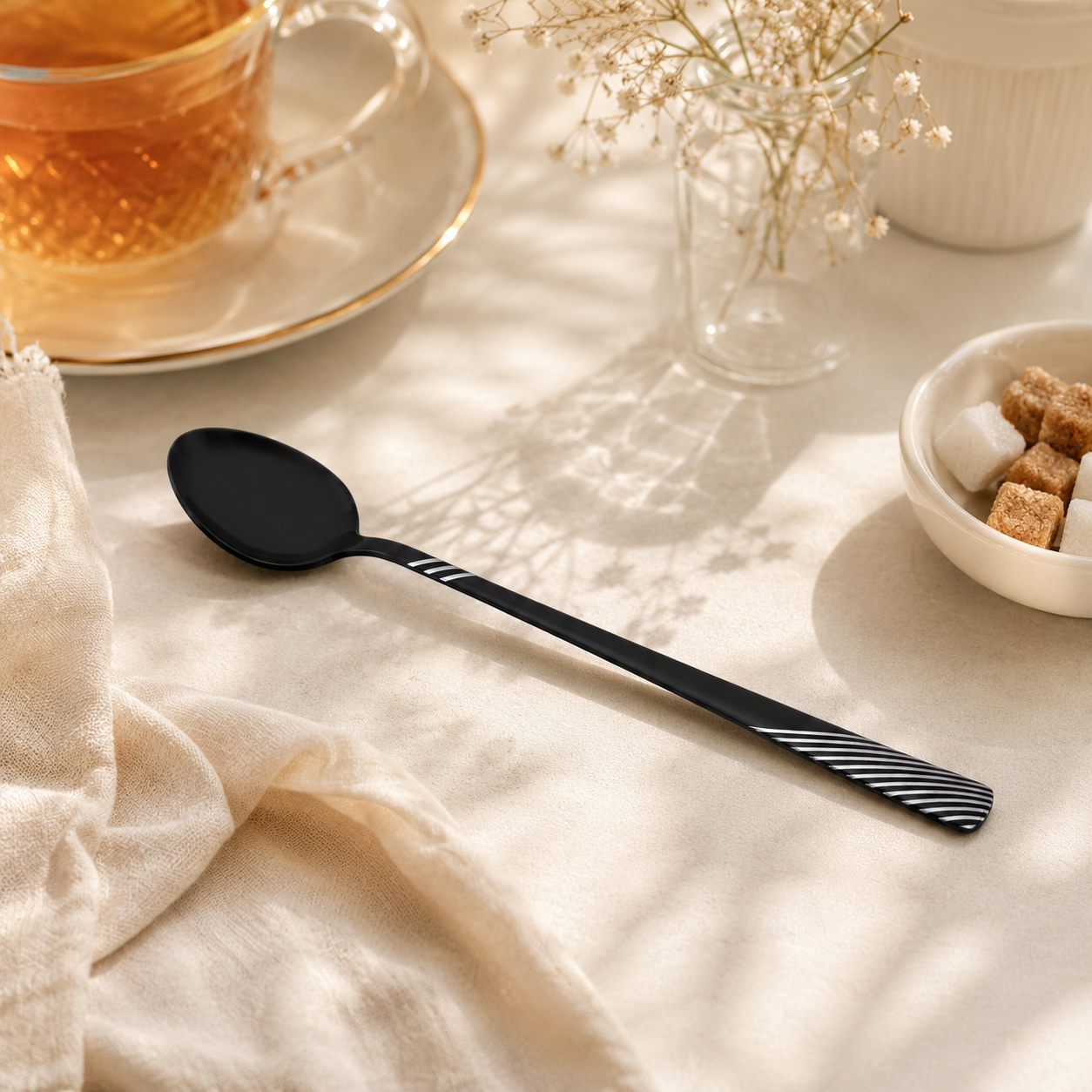 Blaze TPO 6-Piece Stainless Steel Black Long Tea Spoon Set