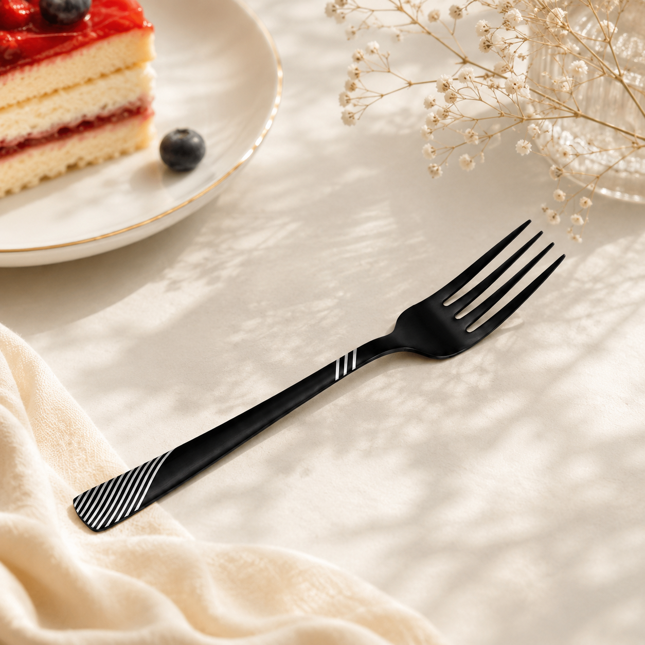 Blaze TPO 6-Piece Stainless Steel Black Dessert Fork Set