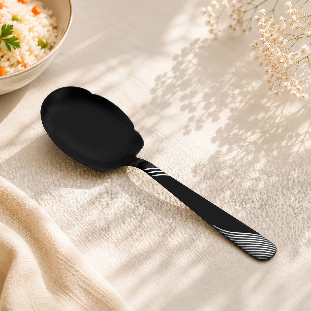 Blaze TPO 2-Piece Stainless Steel Black Serving Panja Rice Spoon Set
