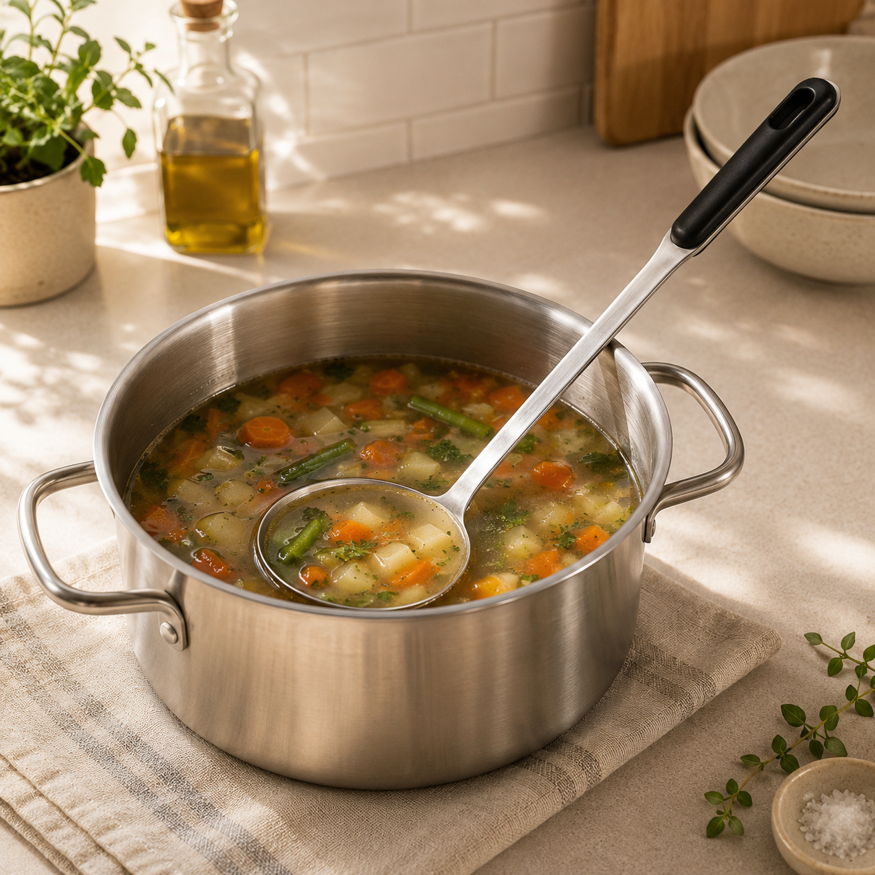 N.F Stainless Steel Silver Ladles With Black Handle