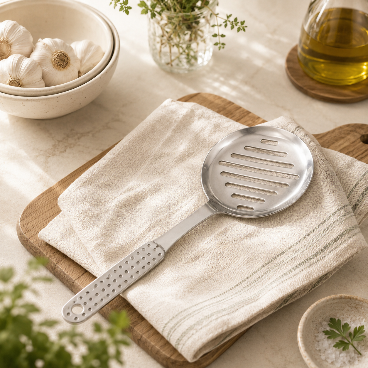 N.F 10-Inches Stainless Steel Silver Dotted Skimmer