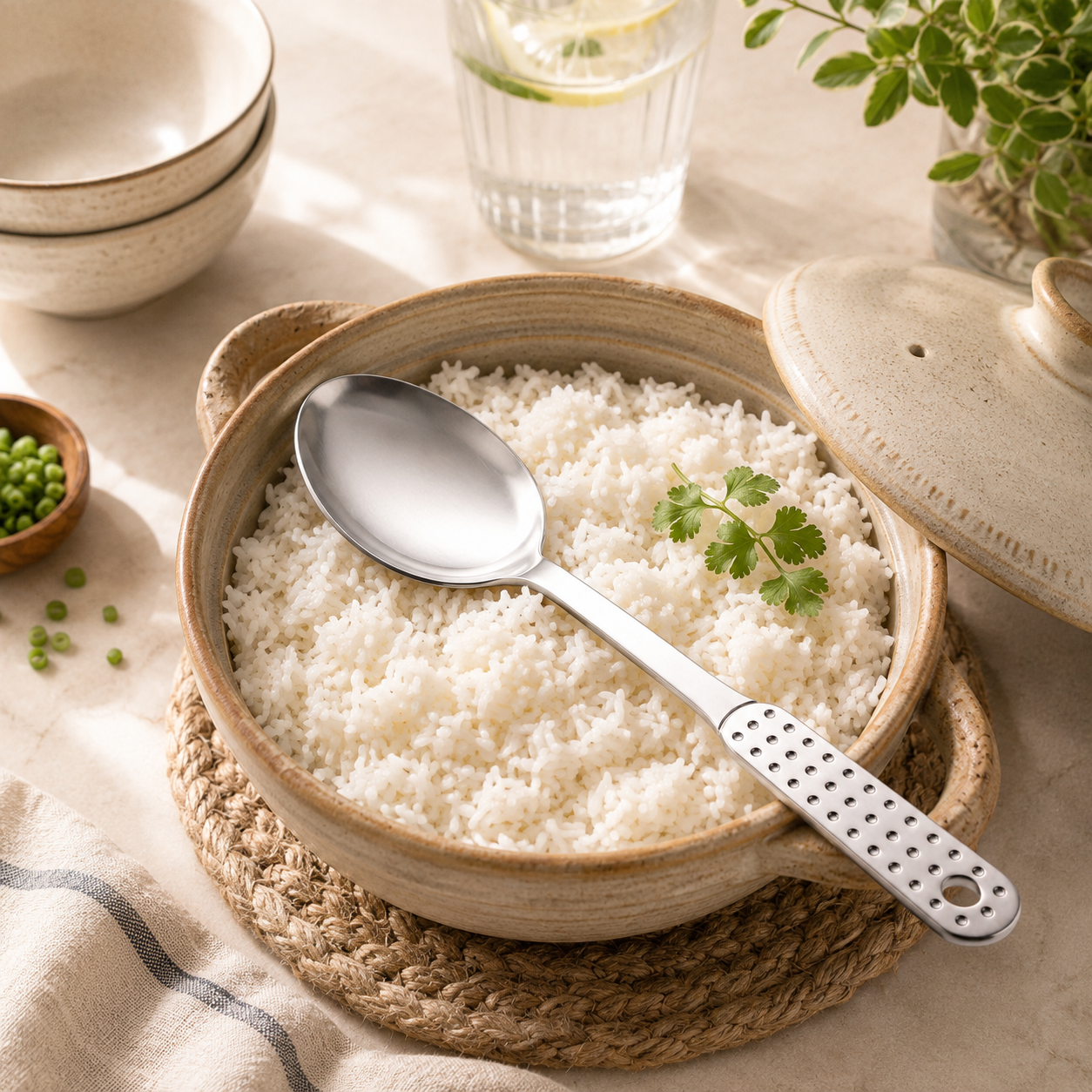N.F 10-Inches Stainless Steel Silver Dotted Serving Rice Spoon
