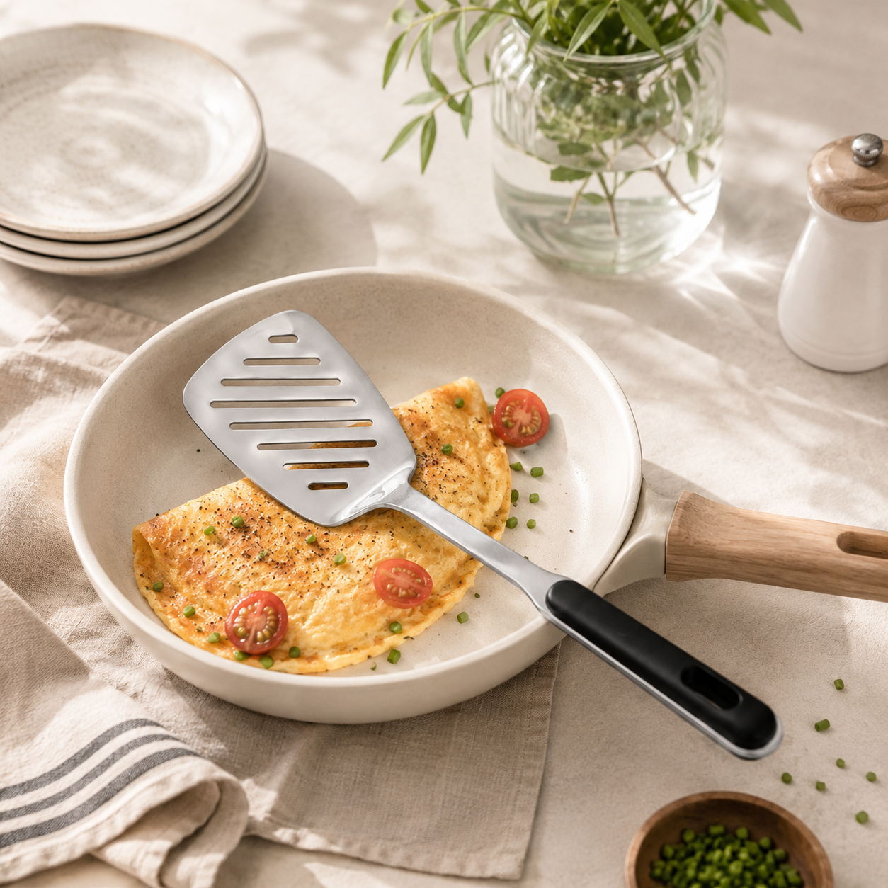 N.F Stainless Steel Silver Skillets With Black Handle