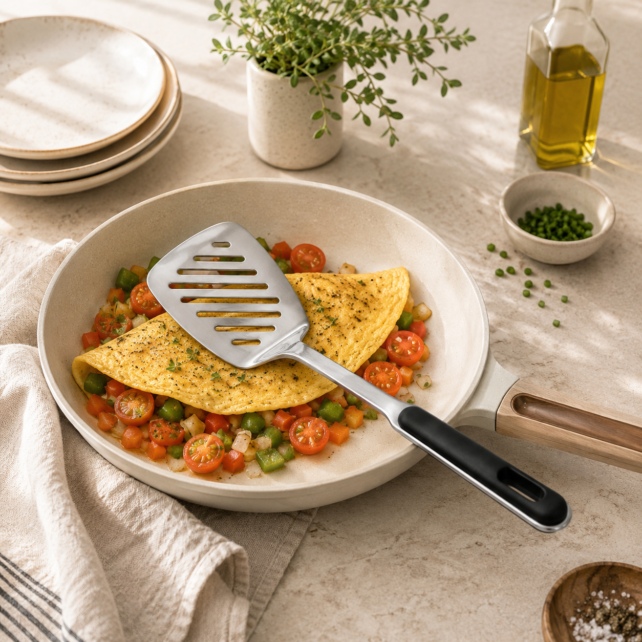N.F Stainless Steel Silver Skillets With Black Handle