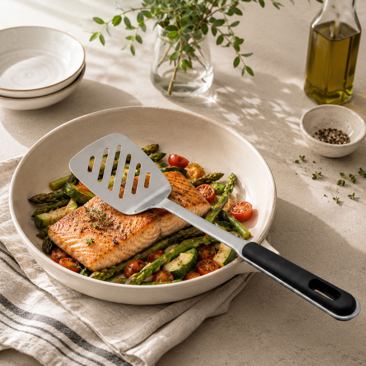 N.F Stainless Steel Silver Skillets With Black Handle