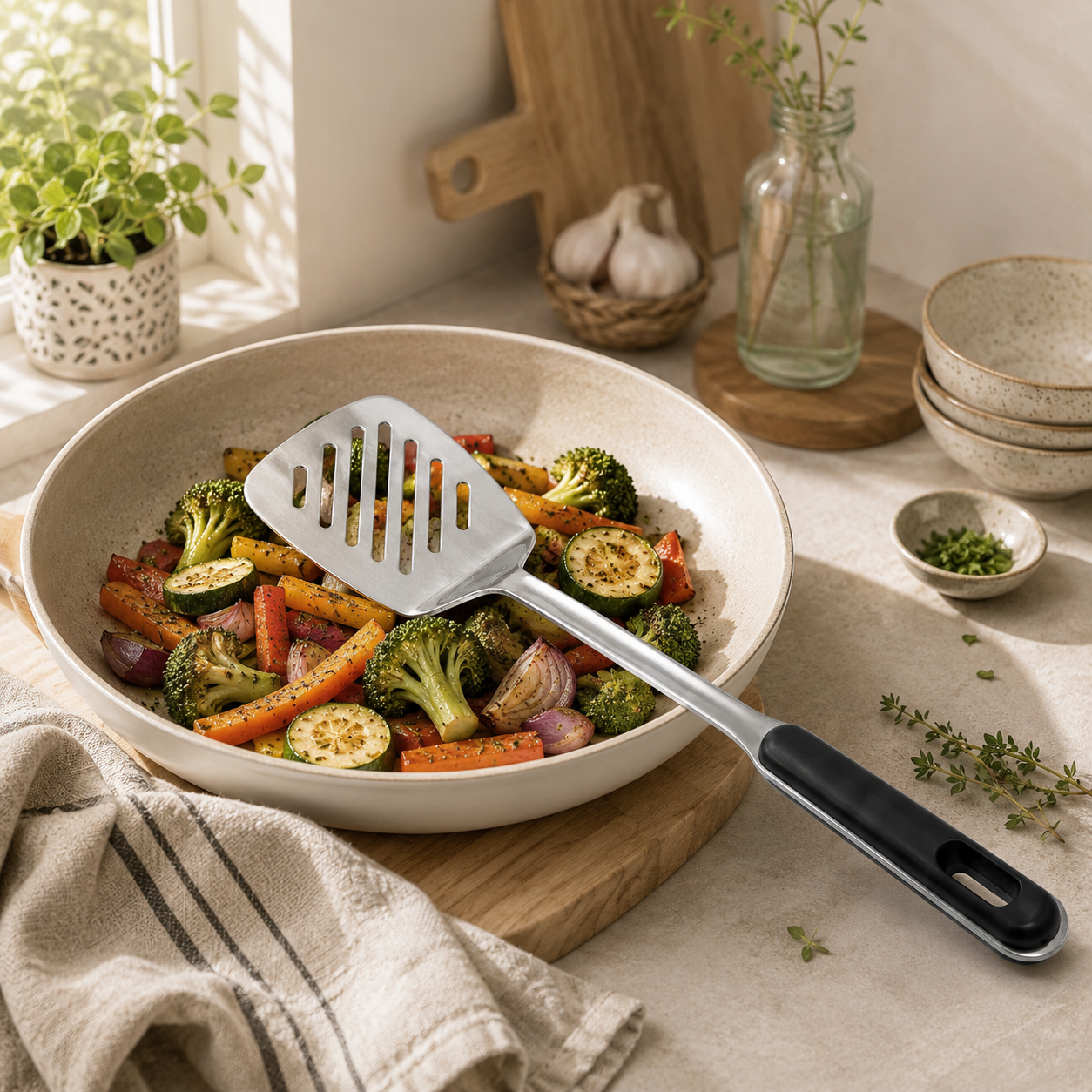 N.F Stainless Steel Silver Skillets With Black Handle