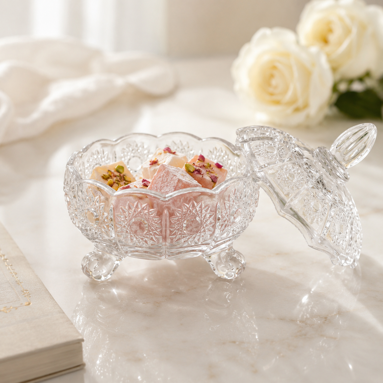 Delisoga Flower Pattern Glass Candy Bowl