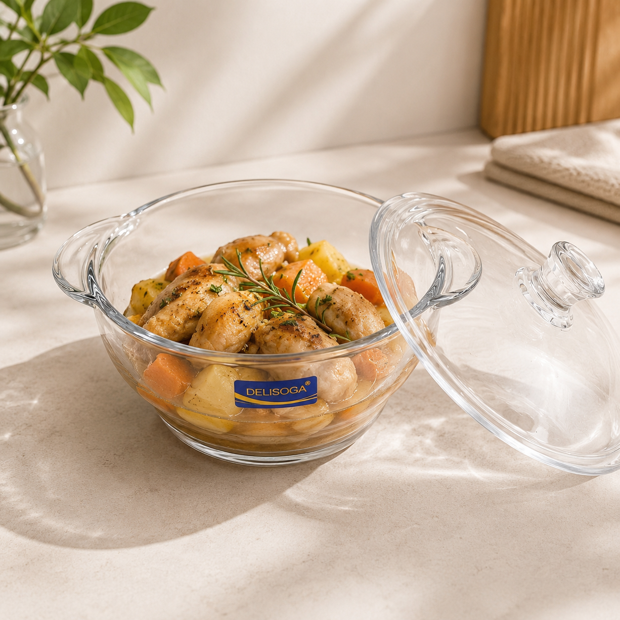 Delisoga 1-Liter Glass Serving Pot With Glass Lid