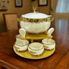 16-Piece Royale Soup Set With Wooden Stand White and Golden