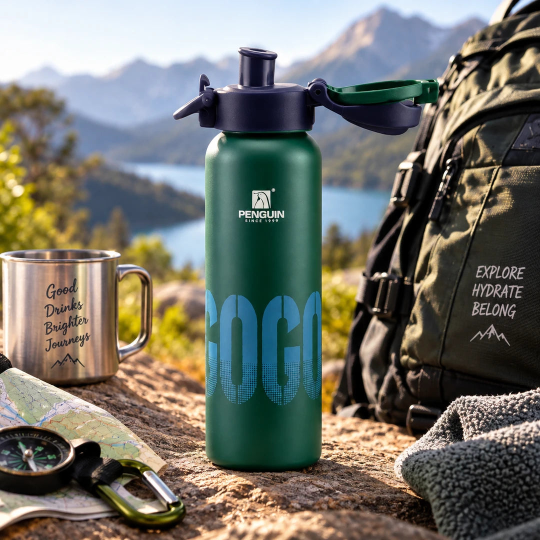 Penguin GoGo Steel Vacuum Flask - 600ml | Hot & Cold Insulation | Green Color