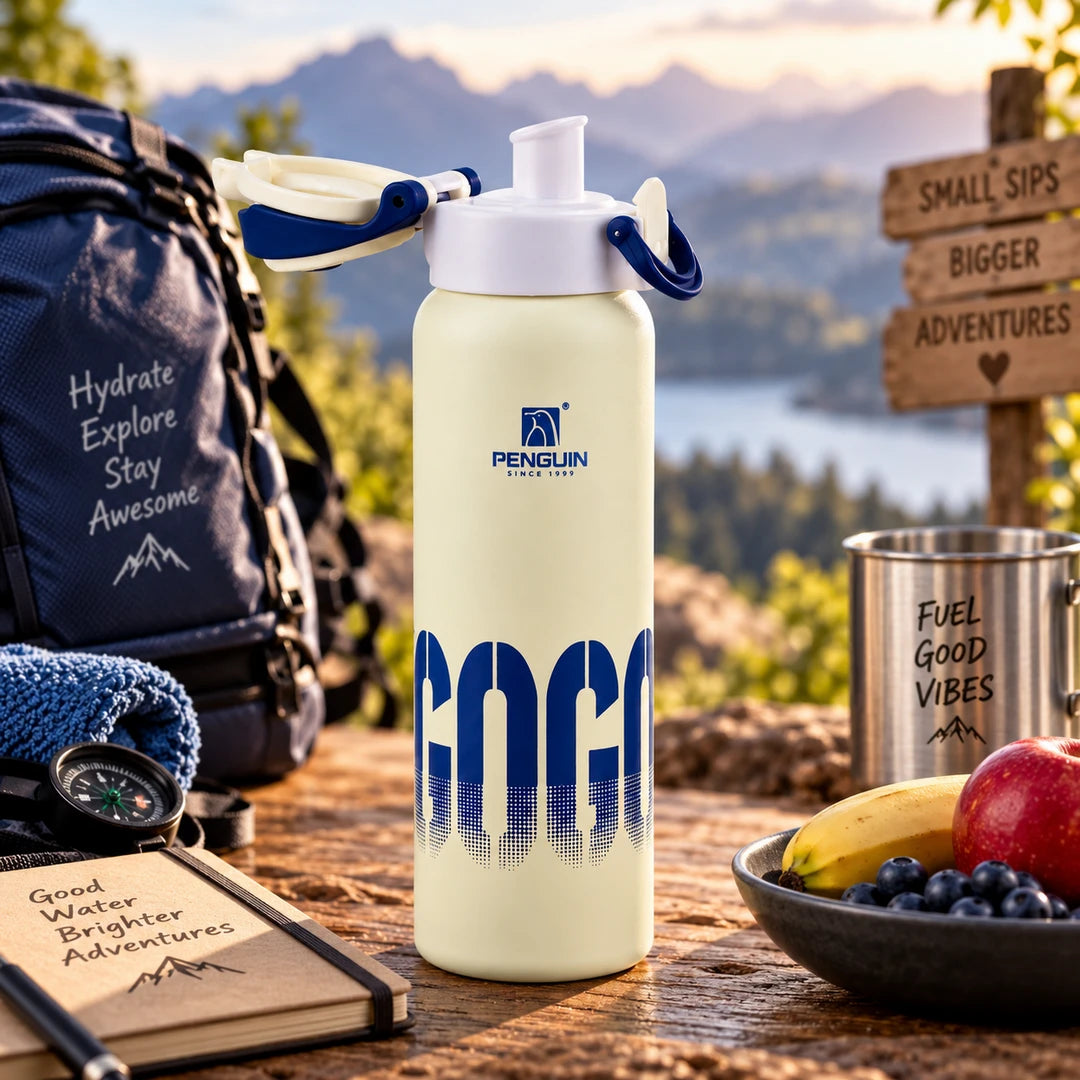 Penguin GoGo Steel Vacuum Flask - 600ml | Hot & Cold Insulation | Color Off White