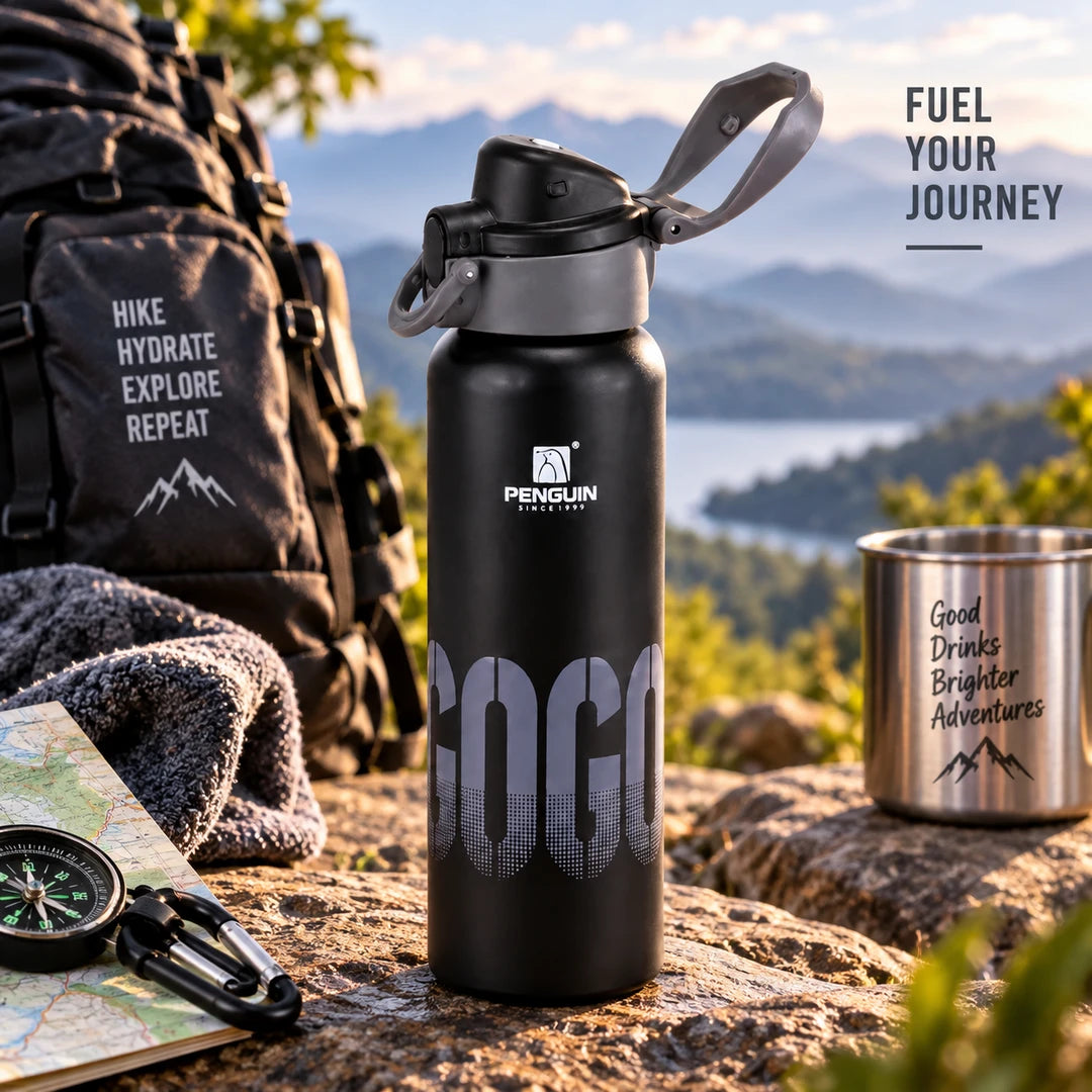 Penguin GoGo Steel Vacuum Flask - 600ml | Hot & Cold Insulation | Color Black