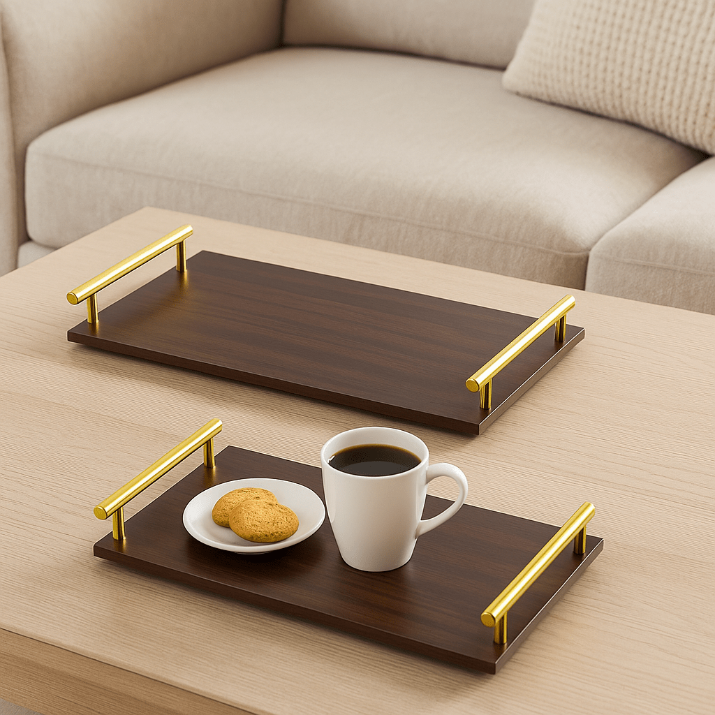 2-Piece Rectangular Long Wooden Tray Set