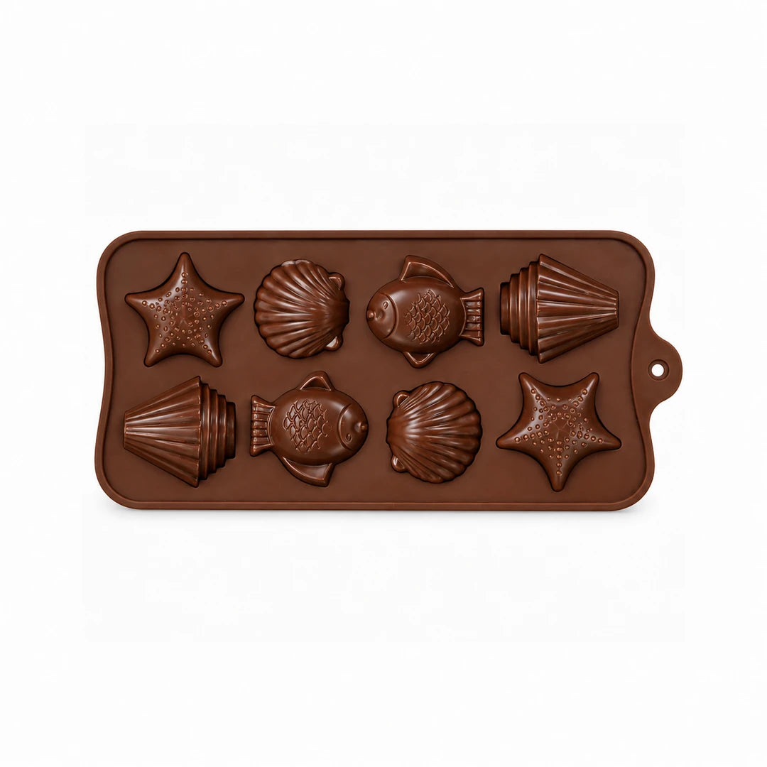 BEST Silicone Chocolate Mould 8-Cavity | Starfish, Cone, Fish & Sea Shell