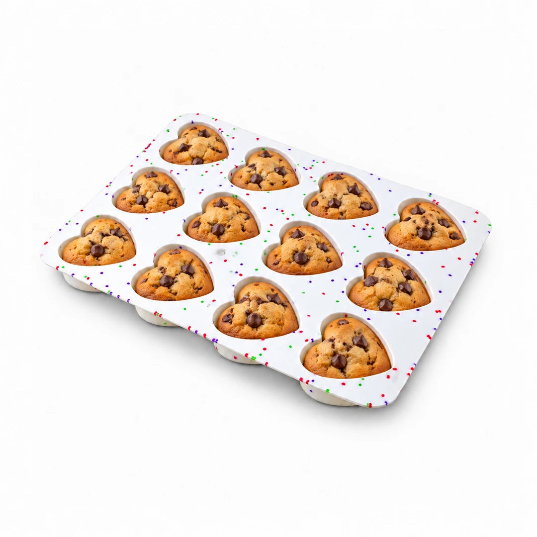 BEST Silicone Muffin Tray 12-Cup | White, Blue & Brown