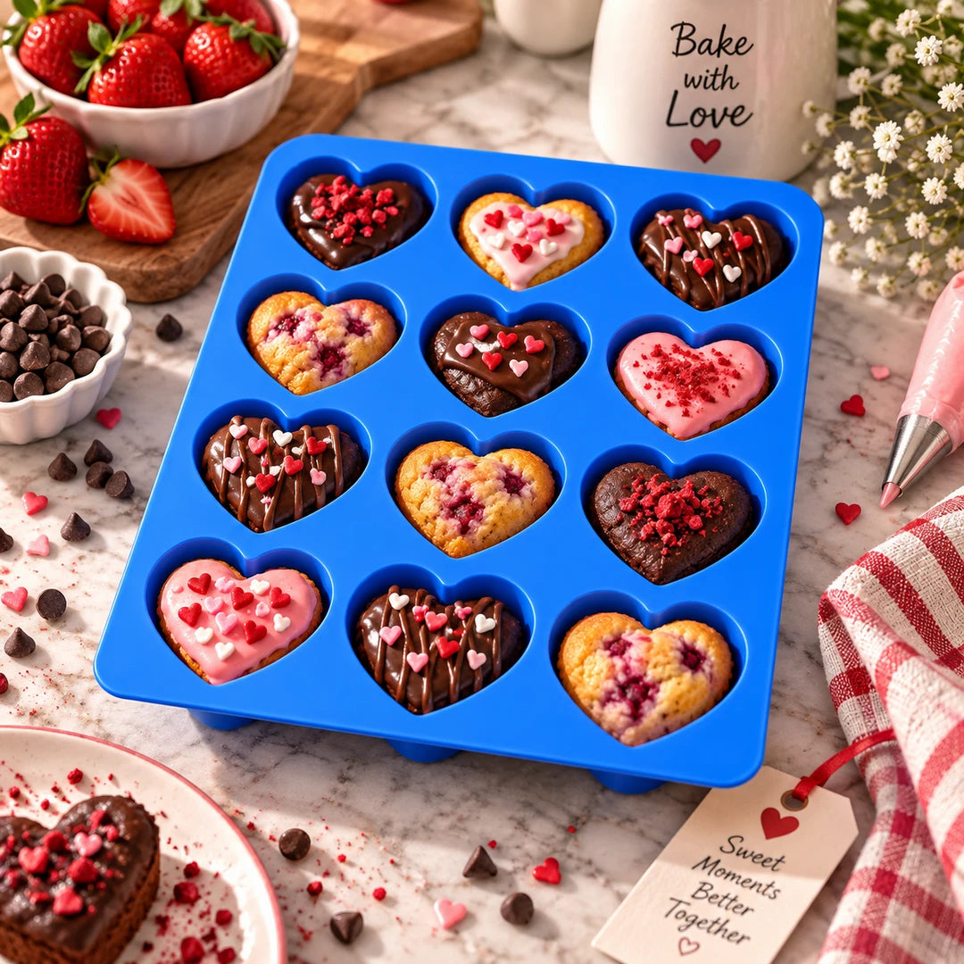 BEST Silicone Muffin Tray 12-Cup | White, Blue & Brown
