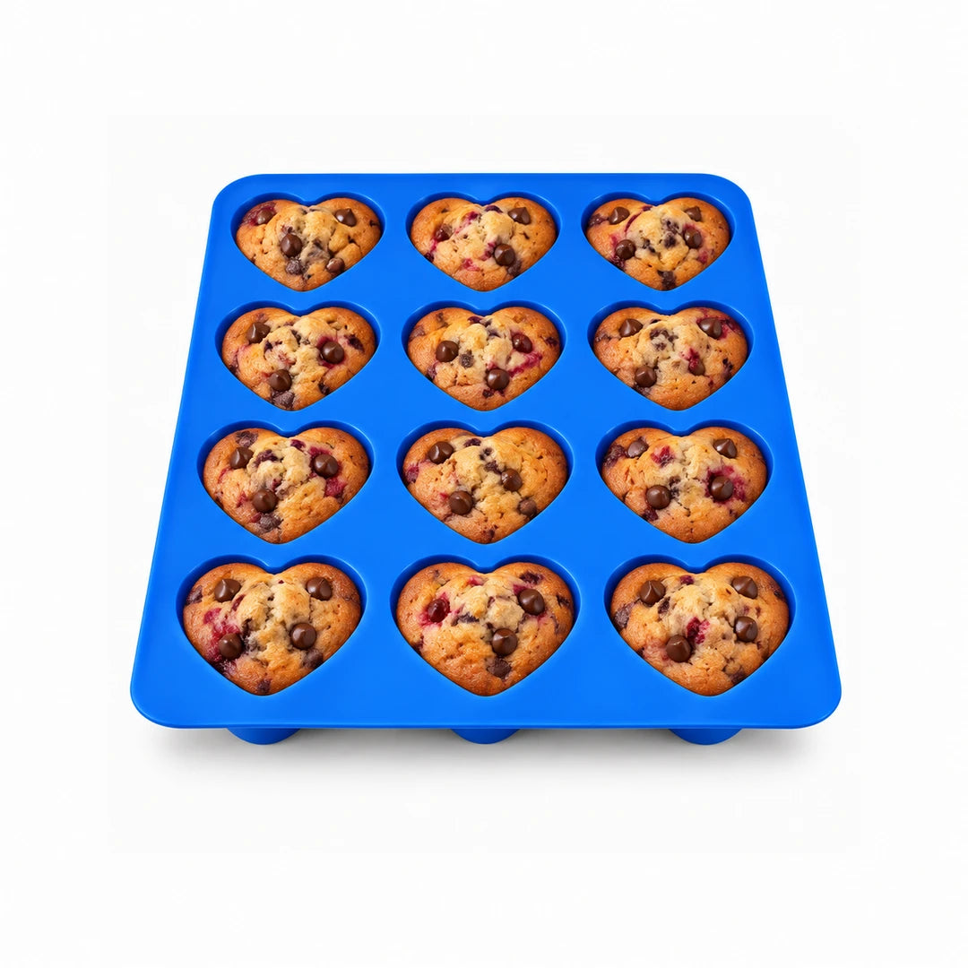 BEST Silicone Muffin Tray 12-Cup | White, Blue & Brown