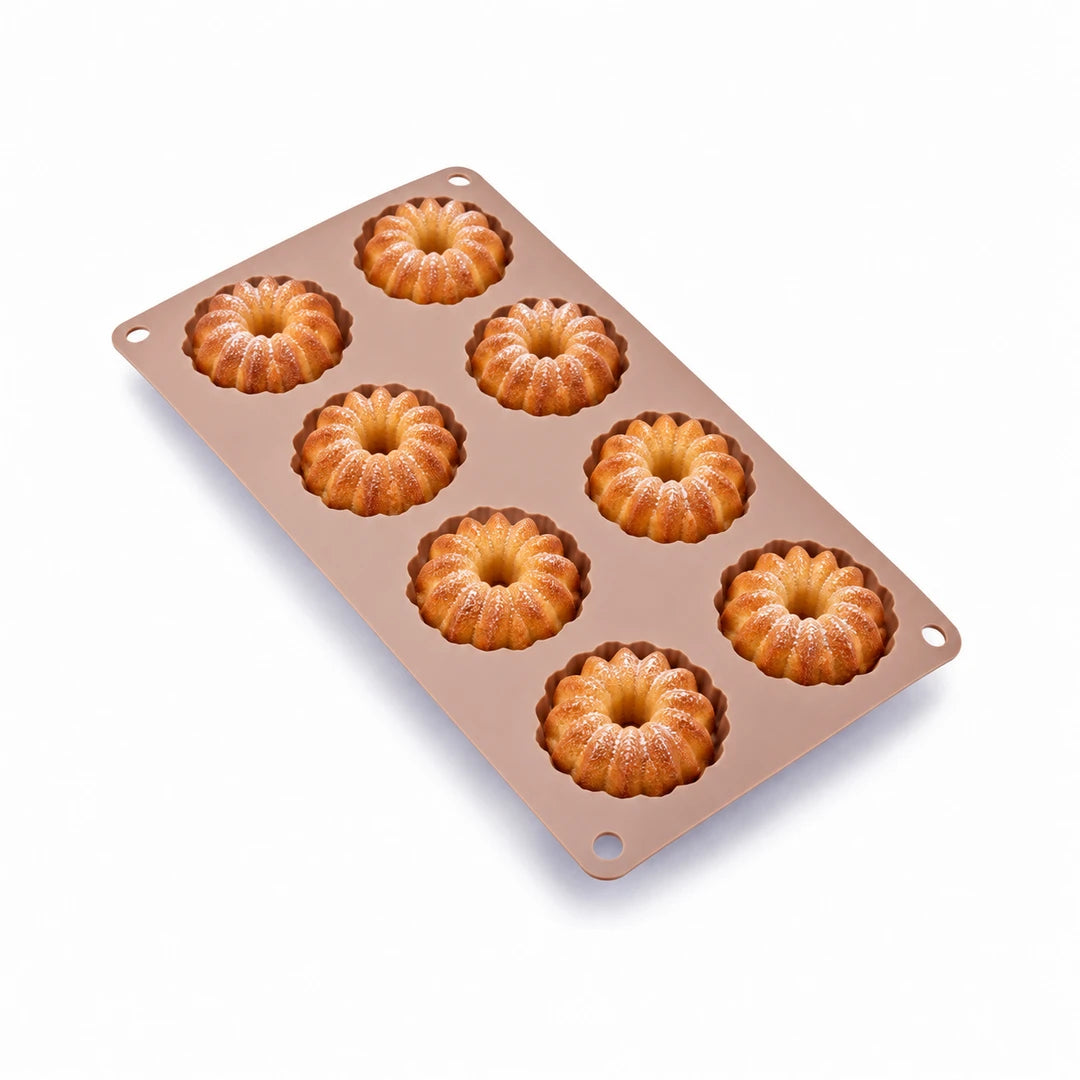 BEST Silicone Muffin Tray - 8 Cup | Green, Brown & Pink