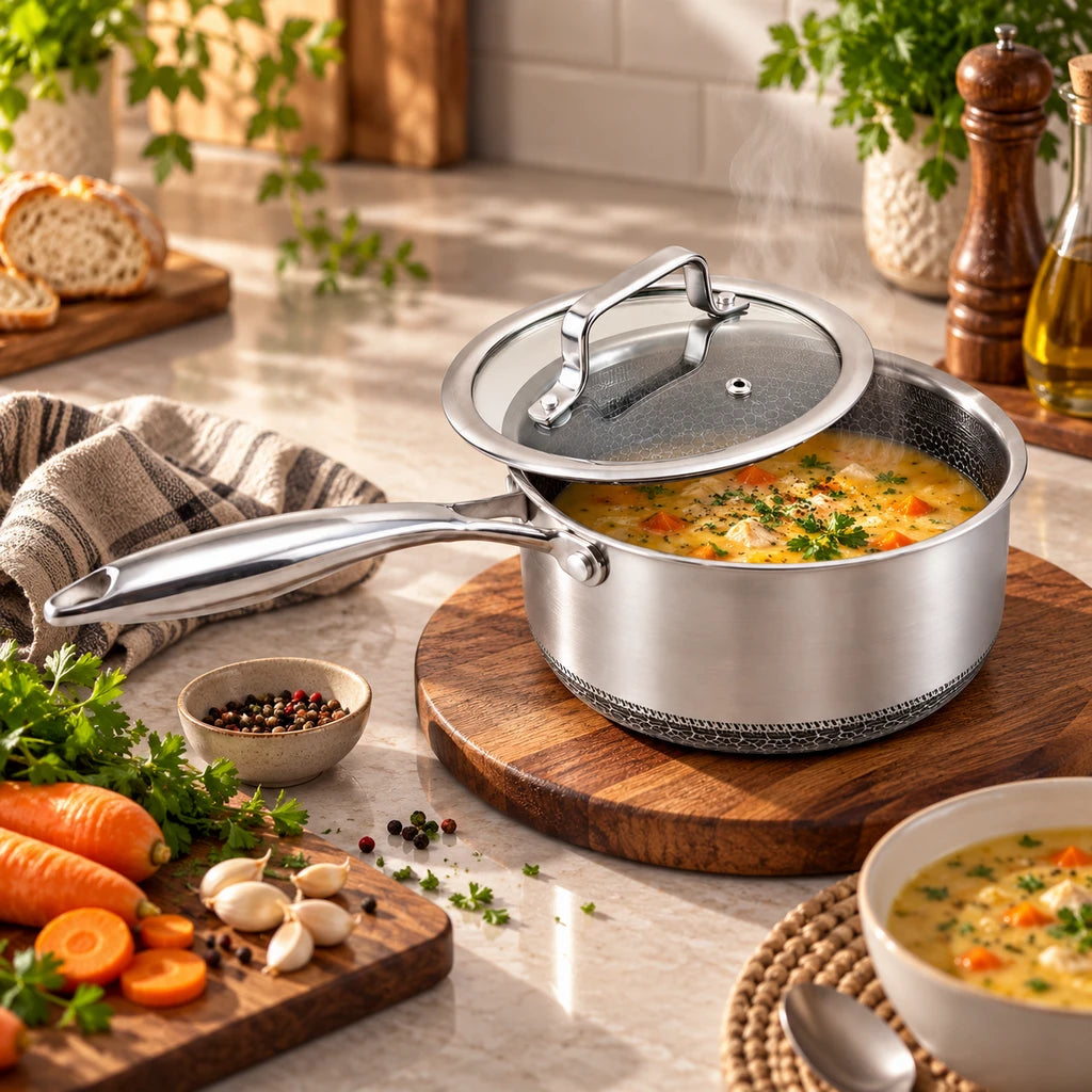9TNINE Laser Coating Stainless Steel Sauce Pan | 18 & 20 Cm