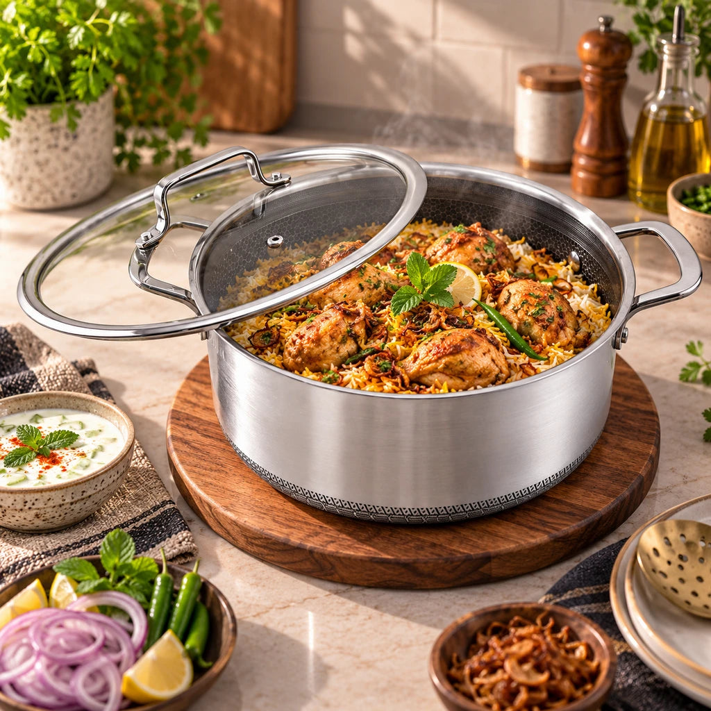 9TNINE Laser Coating Stainless Steel Cooking Pot | 28 & 30 Cm