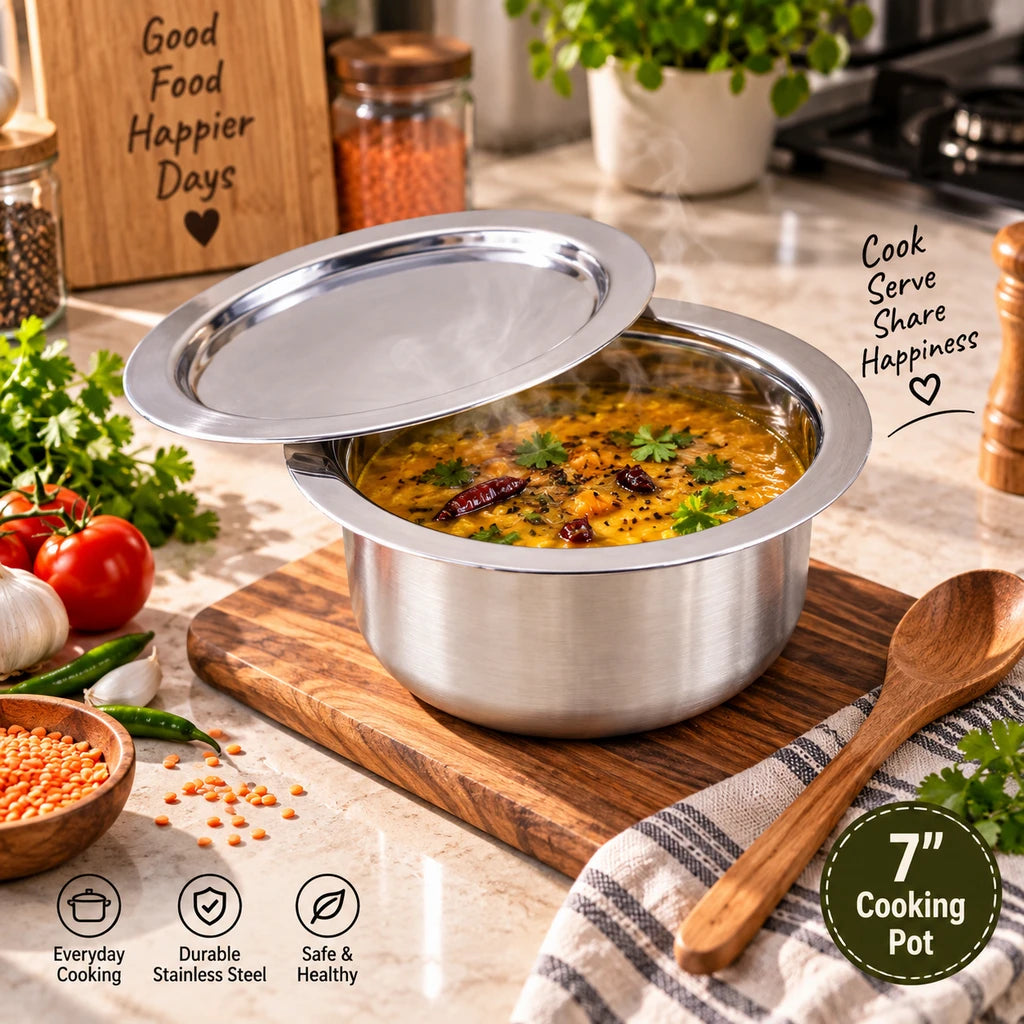 Stainless Steel Cooking Pot With Lid | 7 Inch