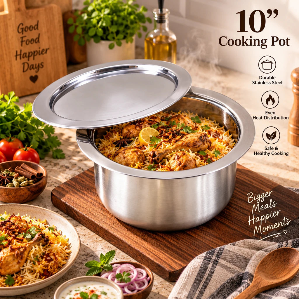Stainless Steel Cooking Pot With Lid | 10 Inch