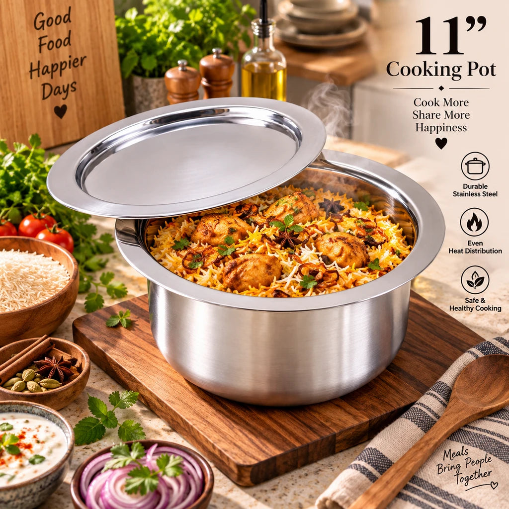 Stainless Steel Cooking Pot With Lid | 11 Inch